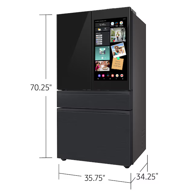 Samsung Bespoke Standard-Depth Family Hub 28.6-cu ft 4-Door French Door Refrigerator with Dual Ice Maker with Water Dispenser (Charcoal Glass Top with Matte Black Steel), RF90F29AECE *BG, MSRP: $4,699.00, FINAL PRICE: $2,299.99 + TAX