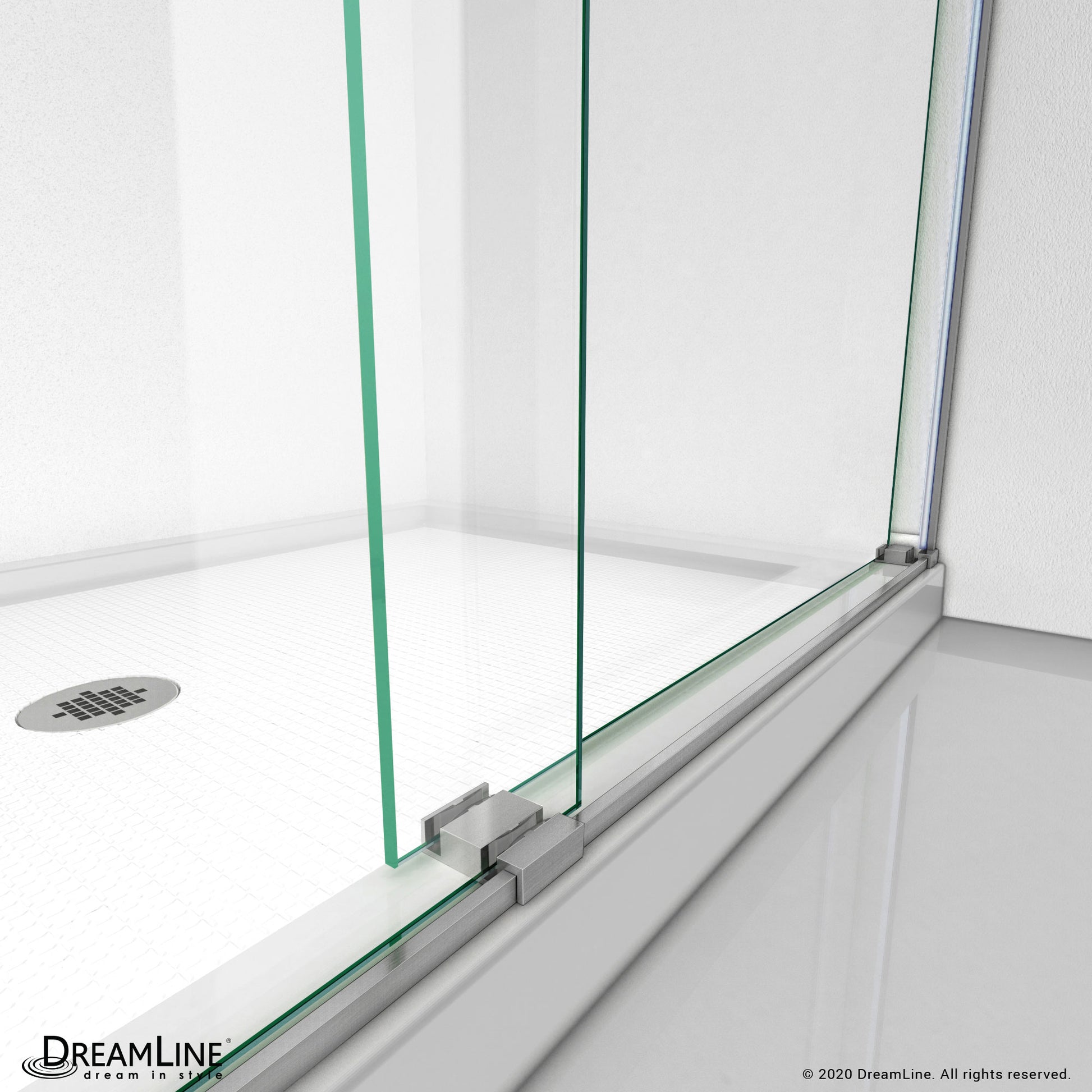 DreamLine Essence Brushed Nickel 56-in to 60-in W x 76.0-in H Frameless Clear Glass Bypass Sliding Shower door