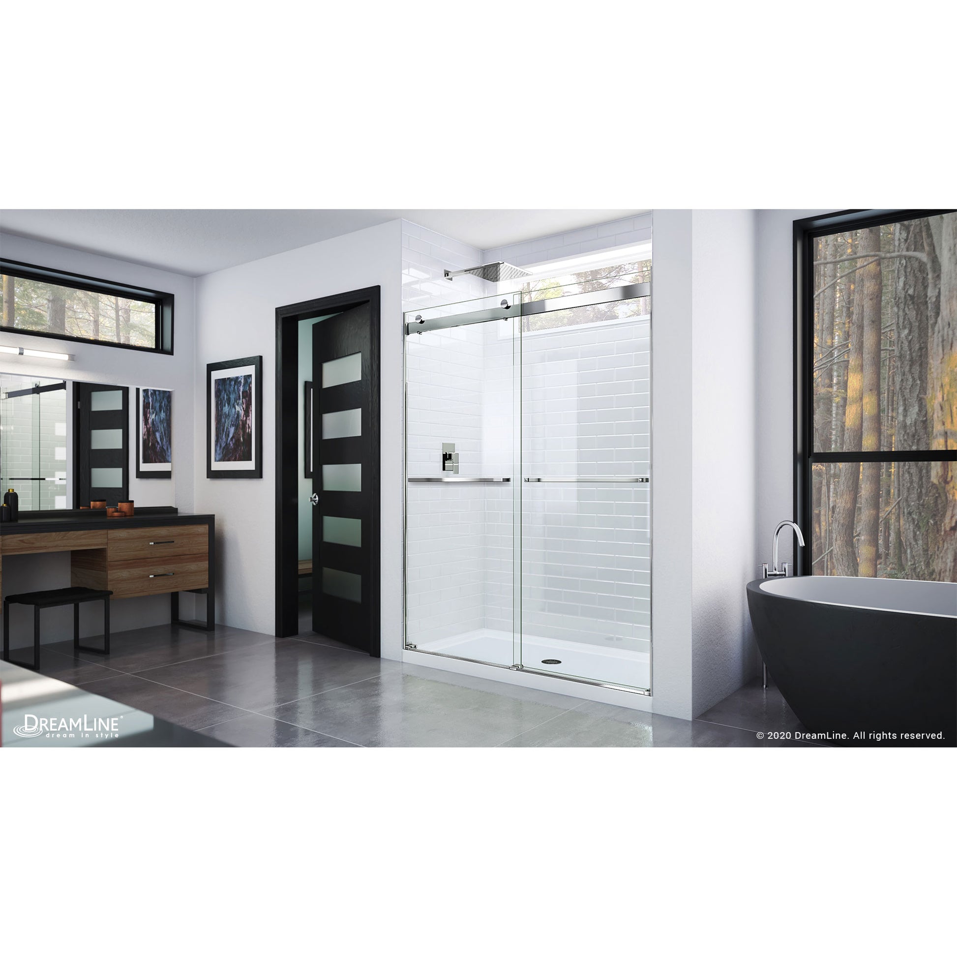 DreamLine Essence Brushed Nickel 56-in to 60-in W x 76.0-in H Frameless Clear Glass Bypass Sliding Shower door
