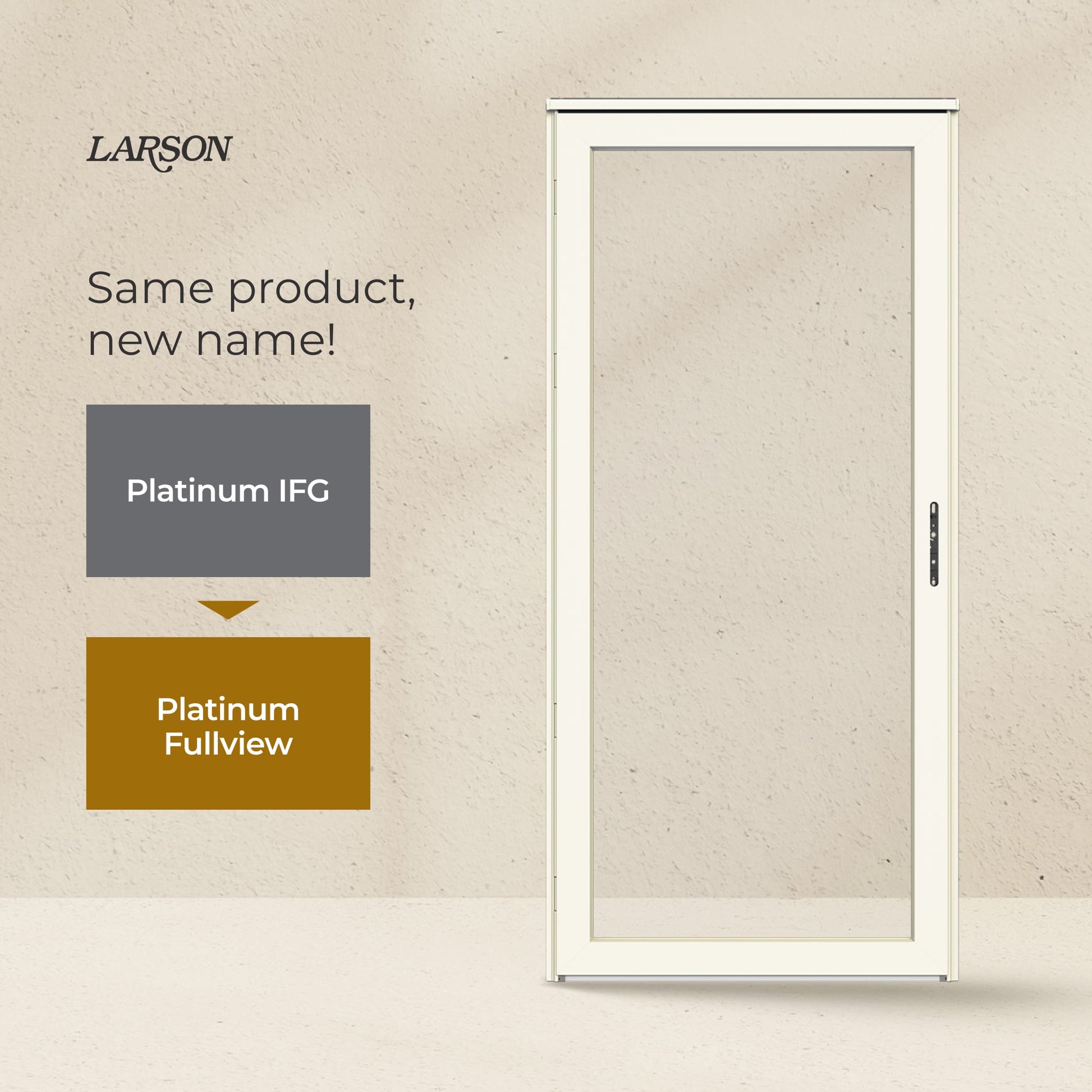 LARSON Platinum Fullview 36-in x 81-in White Linen Aluminum Left-hand Outswing/Right Hinge Storm Door with Interchangeable Screen ( No handle )
