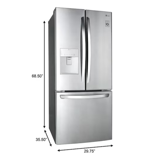 LG Standard-Depth 21.8-cu ft 3-Door French Door Refrigerator with Ice Maker with Water Dispenser (Stainless Steel), LFDS22520S/06 *JR2510, Retail: $2,399.00, FINAL PRICE: $1,199.99 + TAX