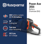 Husqvarna Power Axe 350i 40-volt 18-in Battery 7.5 Ah Chainsaw Battery + Charger Included, 970601202 #5203575  *JR2512, Retail: $479.99, FINAL PRICE: $349.99 + TAX