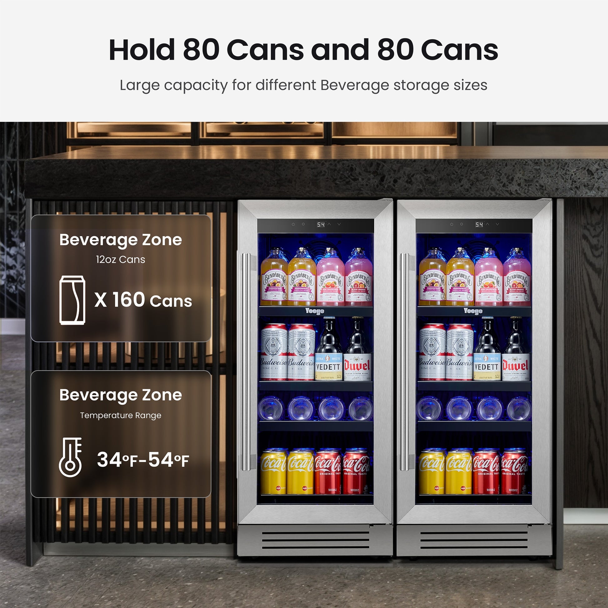 Yeego 30-in W 160 -Can Capacity Stainless Steel Built-in/Freestanding Indoor Beverage Refrigerator with Glass Door, YG-BS15-23, FINAL PRICE: $449.99