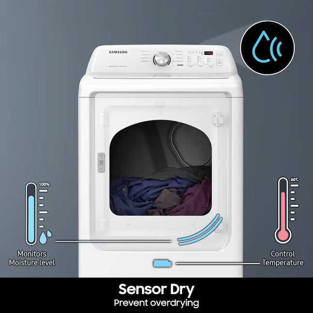 Samsung 7.2-cu ft Reversible Side Swing Vented Electric Dryer in White, DVE45T3200W/A3, Retail: $849.00, Final Price: $499.00 + Tax