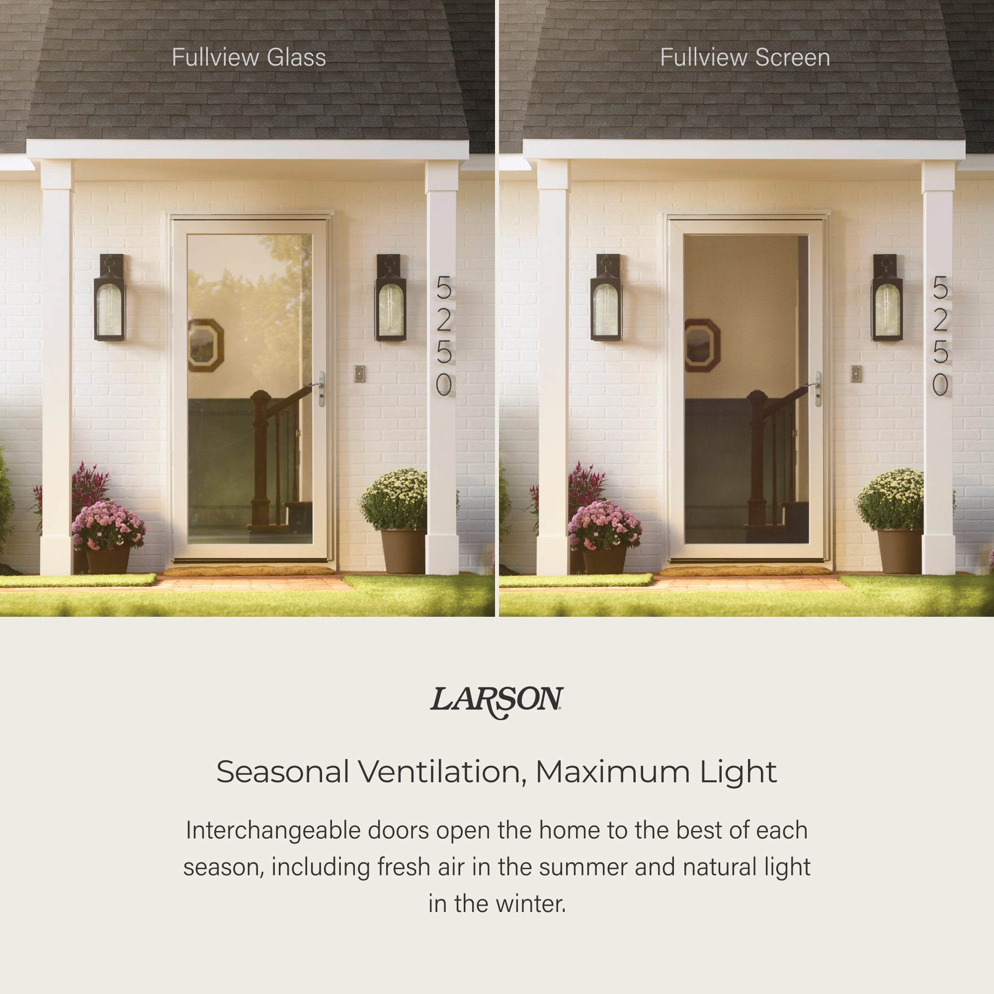 LARSON Platinum Fullview 36-in x 81-in White Linen Aluminum Left-hand Outswing/Right Hinge Storm Door with Interchangeable Screen ( No handle )