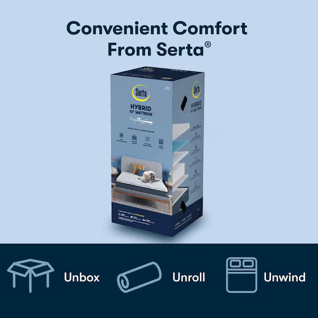 Serta 10-in Medium Full Cooling Hybrid Memory Foam/Coil Blend Mattress in a Box, 500770458-1030, MSRP: $699.00