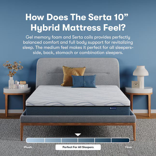 Serta 10-in Medium Full Cooling Hybrid Memory Foam/Coil Blend Mattress in a Box, 500770458-1030, MSRP: $699.00