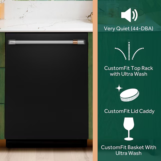 GE Cafe 24-in Top Control Built-in Dishwasher With Third Rack (Matte Black with Brushed Stainless Handles) ENERGY STAR 44-dBA, CDT858P3VD1 *JR2507, Retail: $1,549.00, FINAL PRICE: $799.99 + TAX
