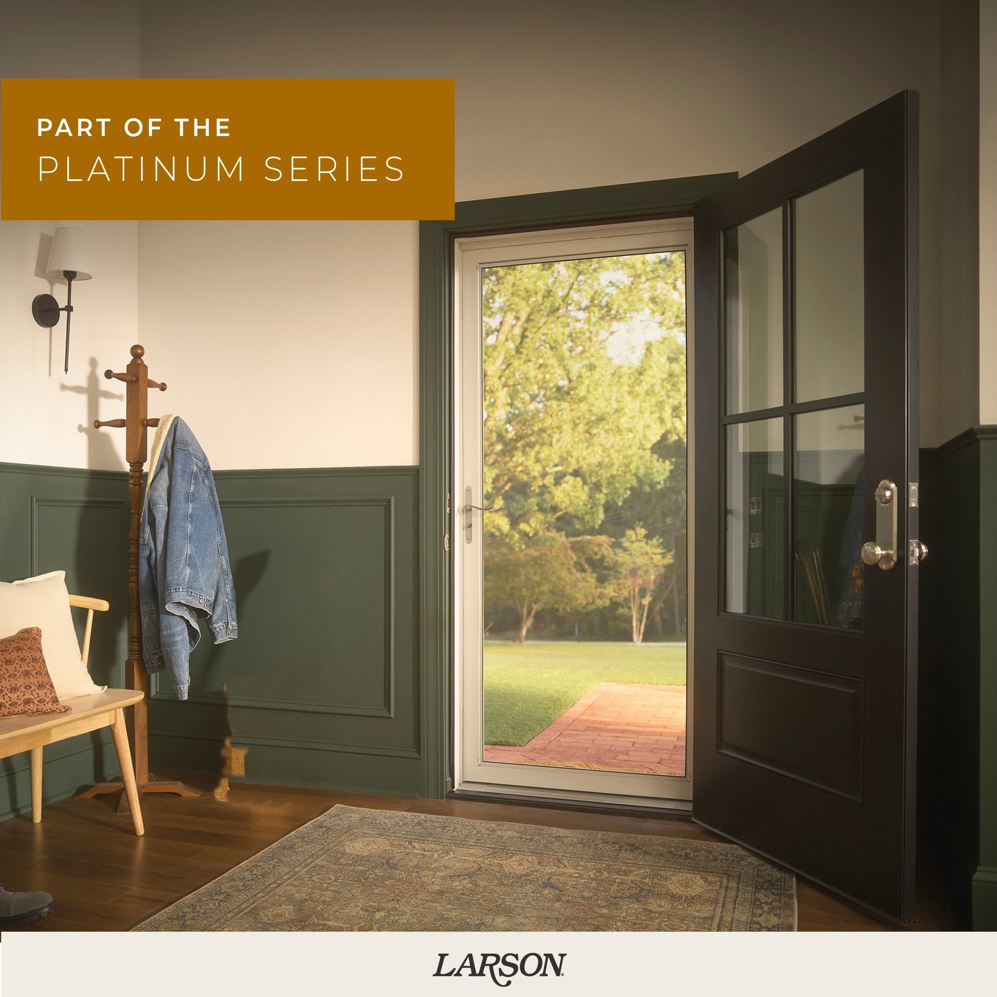 LARSON Platinum Fullview 36-in x 81-in White Linen Aluminum Left-hand Outswing/Right Hinge Storm Door with Interchangeable Screen ( No handle )