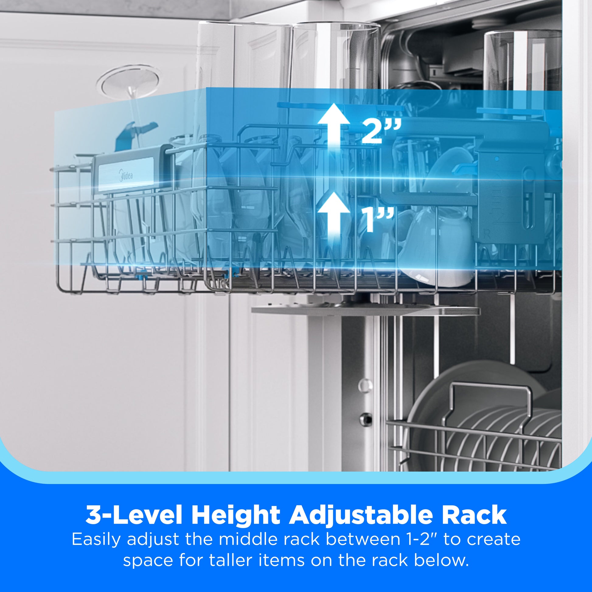 Midea 24-in Top Control Built-in Dishwasher ( Stainless Steel ) With Third Rack, 47-Decibel