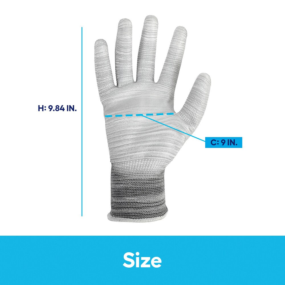 Large Gray Polyurethane dipped Polyester Gardening Gloves 1 -Pairs