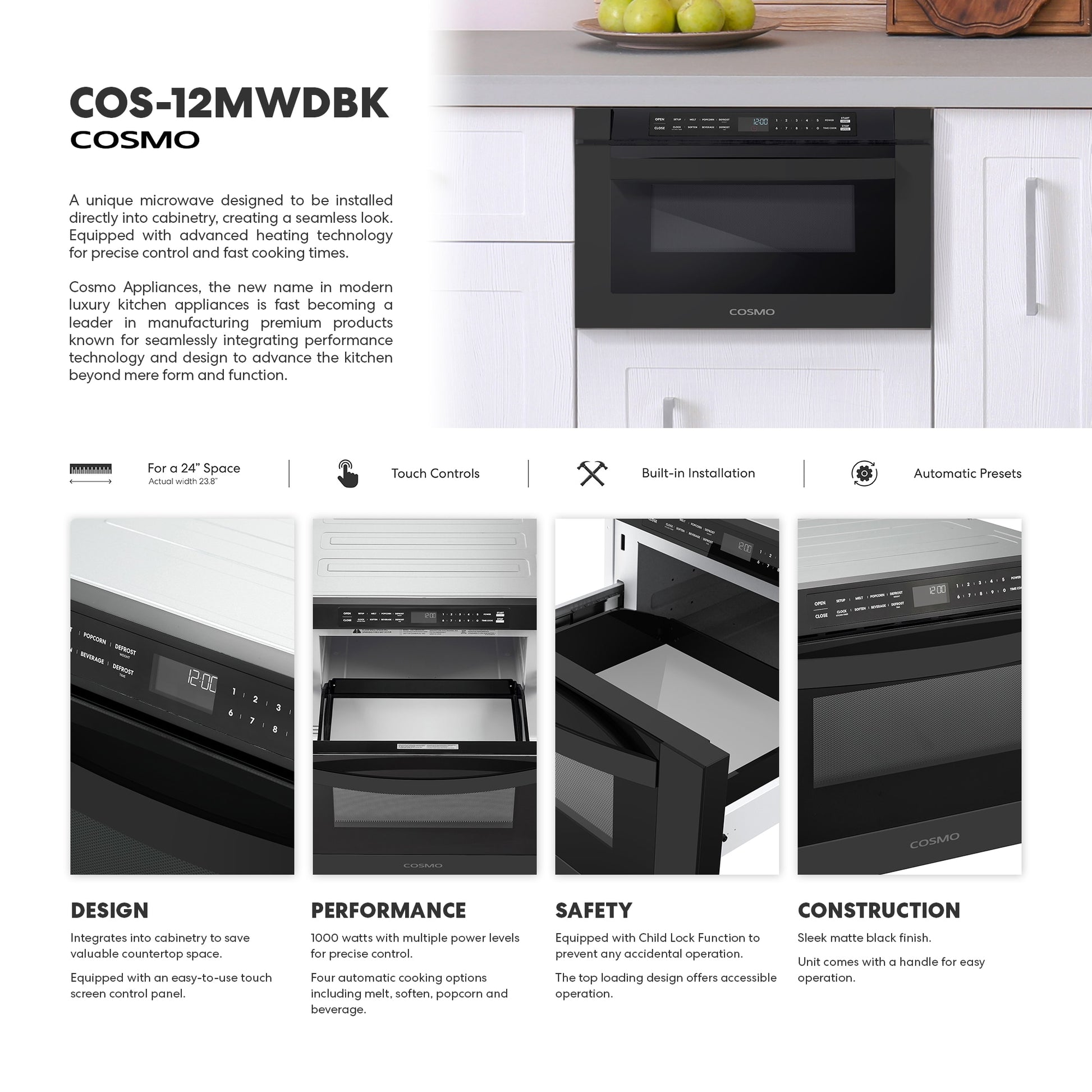 Cosmo 23.62-in 1.2-cu ft 1000 -Watt Microwave Drawer ( Black )