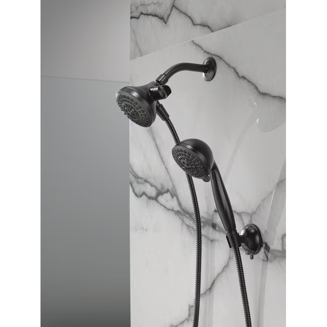 Delta Anywhere Mount 5.0 -Spray Matte Black 4.5-in Round High Pressure Shower Head with Handheld Combo 2.5 GPM