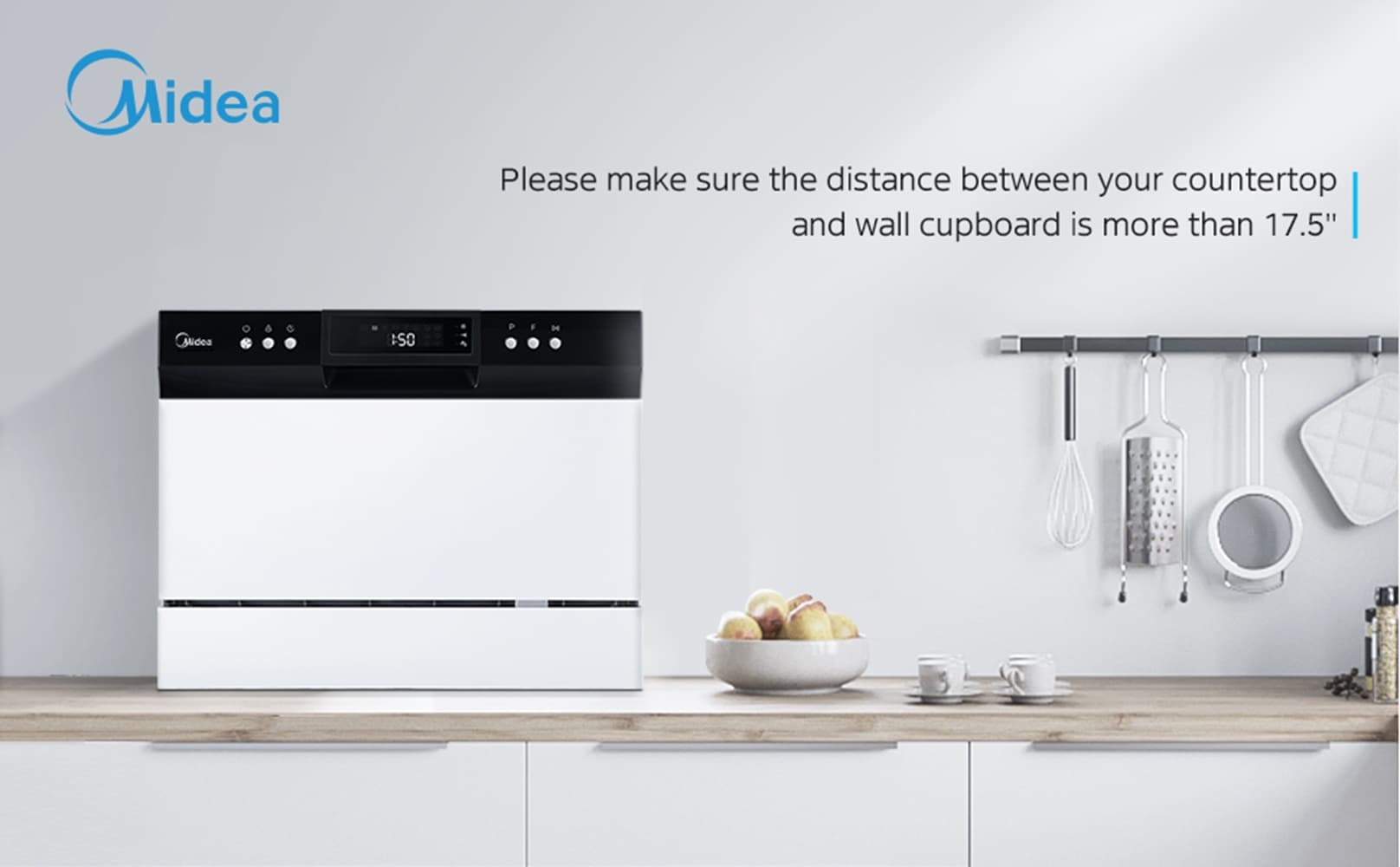 Midea 22-in Portable Countertop dishwasher ( White ) 6 Place Settings with Condensation Dry 52-Decibel Standard Sound Level