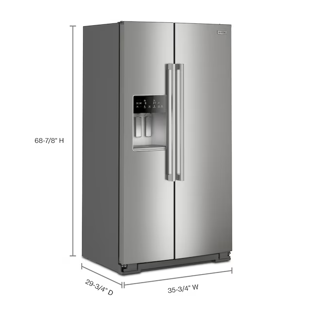 Maytag 20.85-cu ft Counter-Depth 36-in Side-by-Side Refrigerator with Ice Maker + Water and Ice Dispenser (Fingerprint Resistant Stainless Finish), MRSC6636RZ *JR2511, Retail: $2,399.00, FINAL PRICE: $1,199.99 + TAX