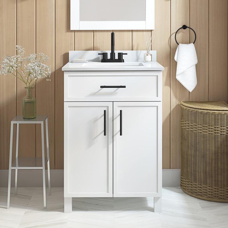 Style Selections Dolton 24-in True White Undermount Single Sink Bathroom Vanity with White Engineered Stone Top (Fully Assembled)