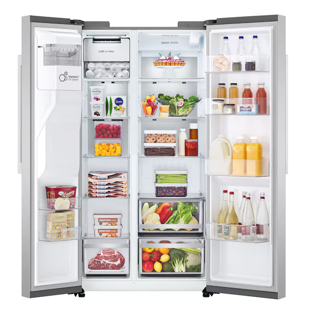 LG Craft Ice 26.6-cu ft Side-by-Side Refrigerator Smart Compatible with Dual Ice Maker Water and Ice Dispenser (Printproof Stainless Steel), LL27T3530S/00 *JR2509, Retail: $2,032.00, FINAL PRICE: $1,039.99 + TAX