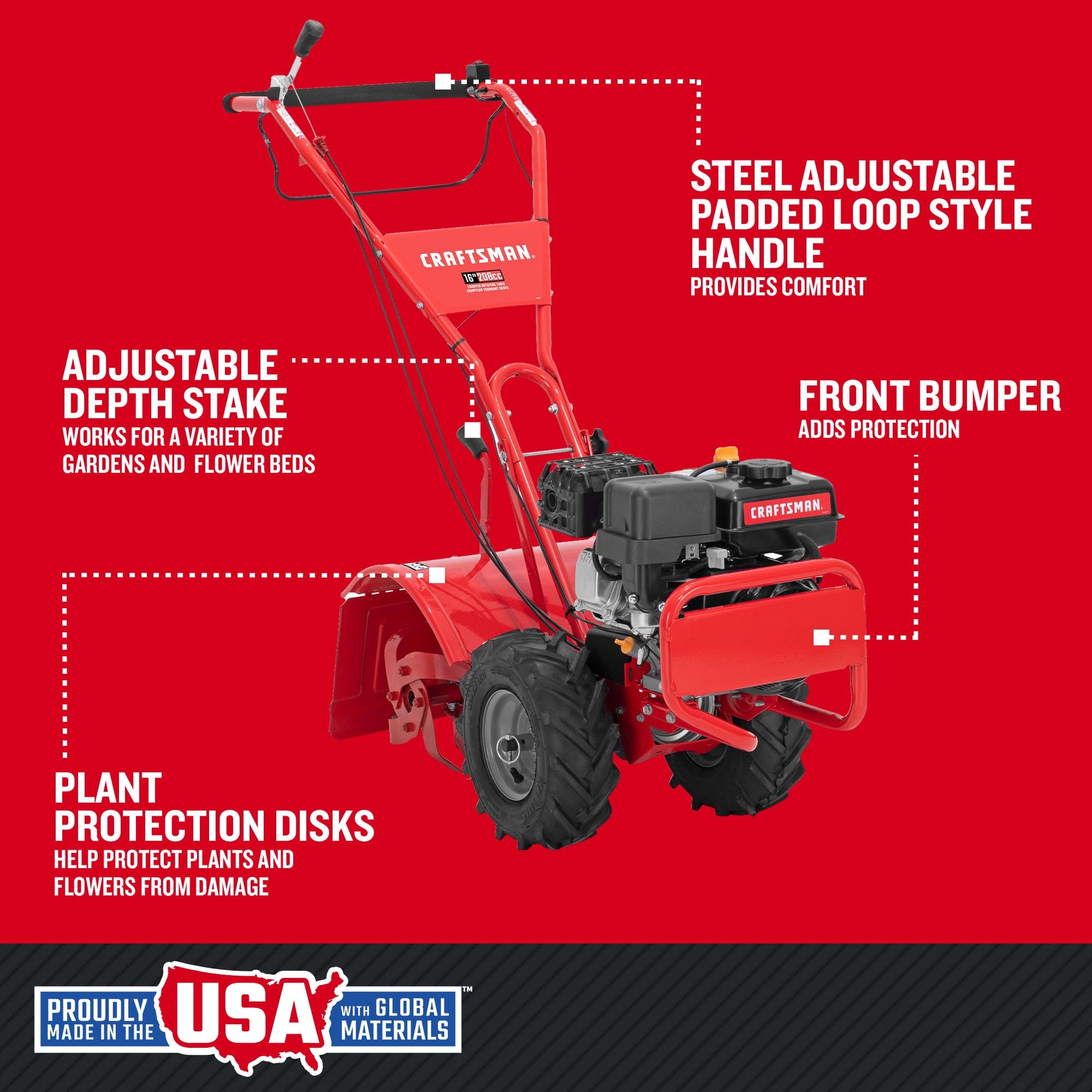 CRAFTSMAN 208-cc 16-in Rear -Tine Counter-rotating Tiller