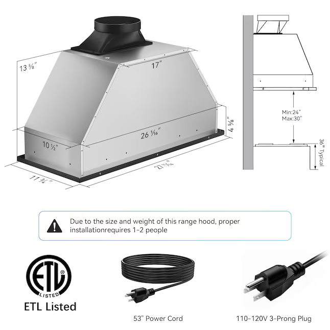VIKIO 30-in Convertible 900-CFM Stainless Steel Insert Under Cabinet Range Hood with Charcoal Filter, E691-30-F82  RB12-30T  VKARB1230ST VIKB0130S *JR2508, Retail: $299.00, FINAL PRICE: $179.99 + TAX