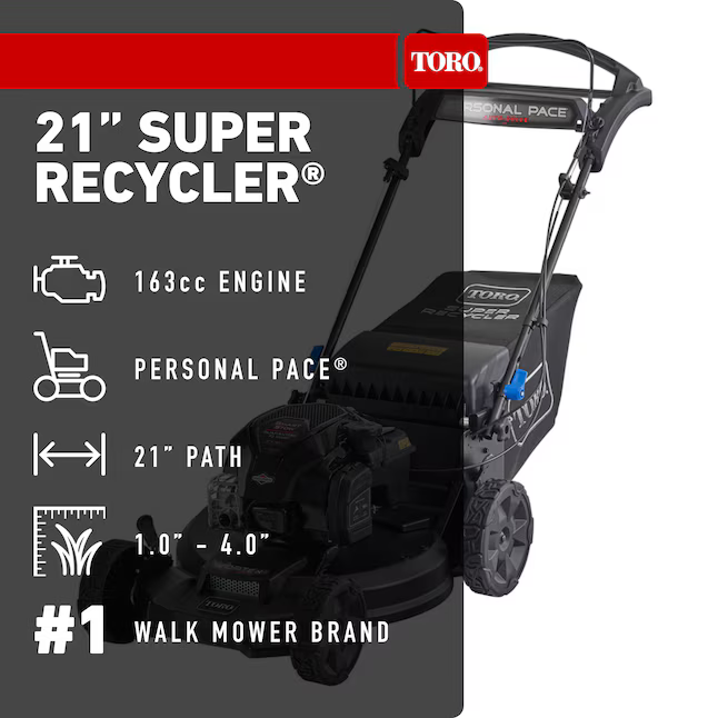 Toro Super Recycler with Personal Pace 21-in Gas Self-Propelled Lawn Mower with 163-cc Briggs and Stratton Engine, 21563 *JR2509, Retail: $1,019.00, FINAL PRICE: $649.99 + TAX
