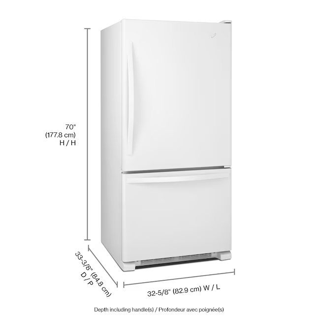 Whirlpool 22.07-cu ft Standard-Depth Bottom-Freezer Refrigerator with Ice Maker (White), WRB322DMBW/05 *JR2509, Retail: $1,999.00, FINAL PRICE: $999.99 + TAX