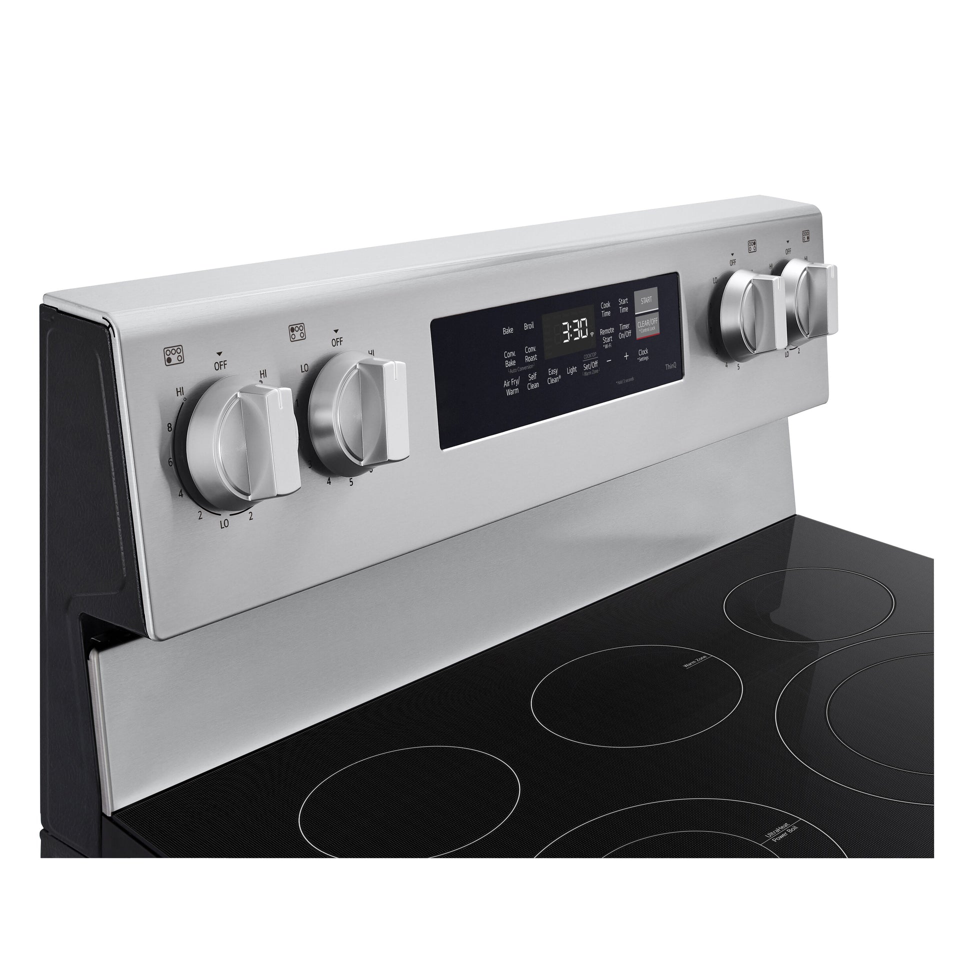 LG 30-in Glass Top 5 burners 6.3-cu ft Air Fry Convection Oven Freestanding Electric Range with WipeClean Coating ( Stainless Steel )