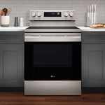 LG 30-in Glass Top 5 burners 6.3-cu ft Air Fry Convection Oven Freestanding Electric Range with WipeClean Coating ( Stainless Steel )