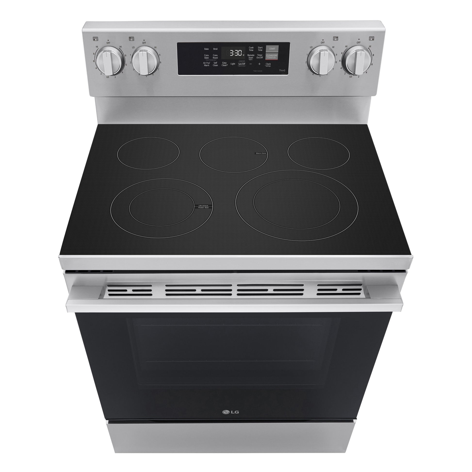 LG 30-in Glass Top 5 burners 6.3-cu ft Air Fry Convection Oven Freestanding Electric Range with WipeClean Coating ( Stainless Steel )