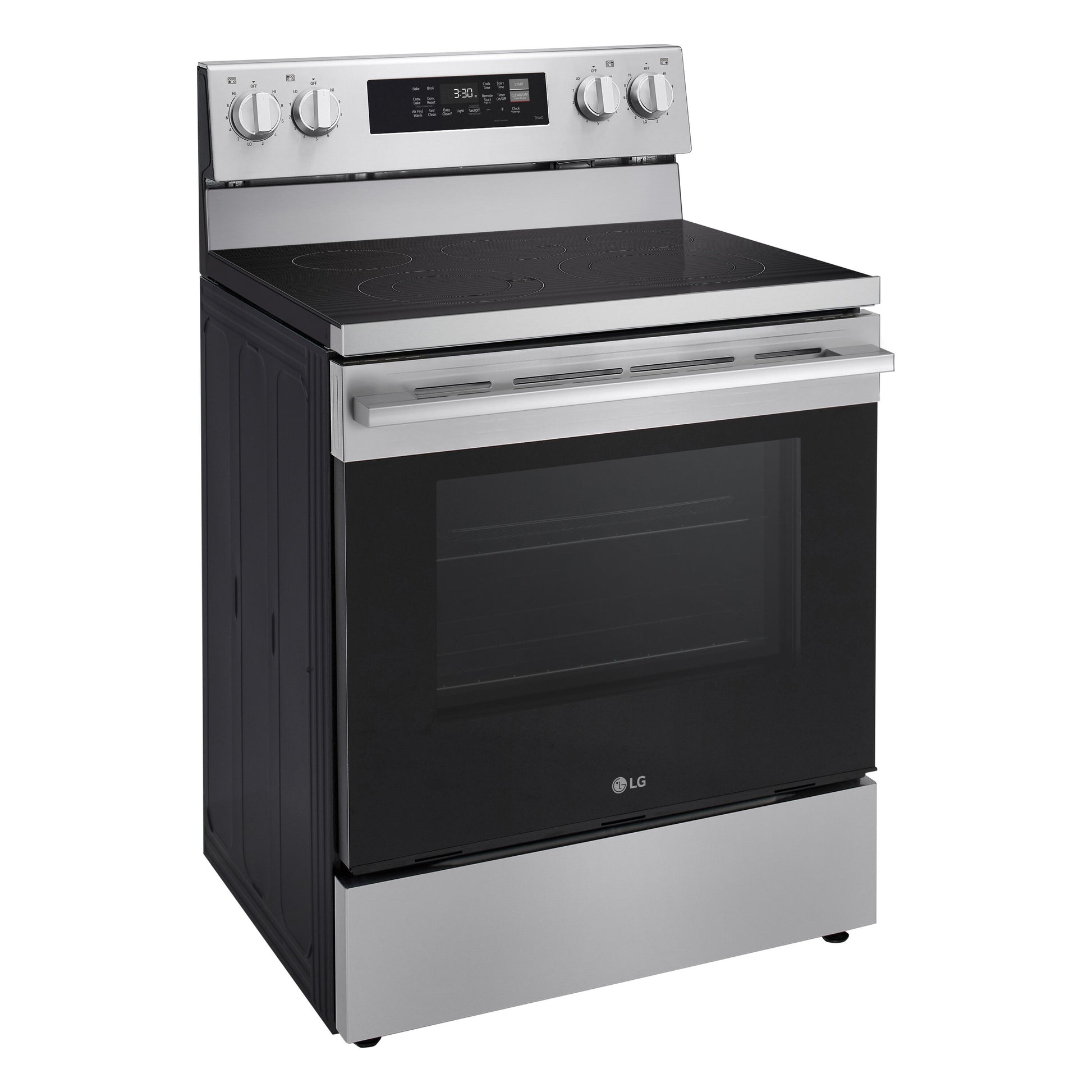 LG 30-in Glass Top 5 burners 6.3-cu ft Air Fry Convection Oven Freestanding Electric Range with WipeClean Coating ( Stainless Steel )