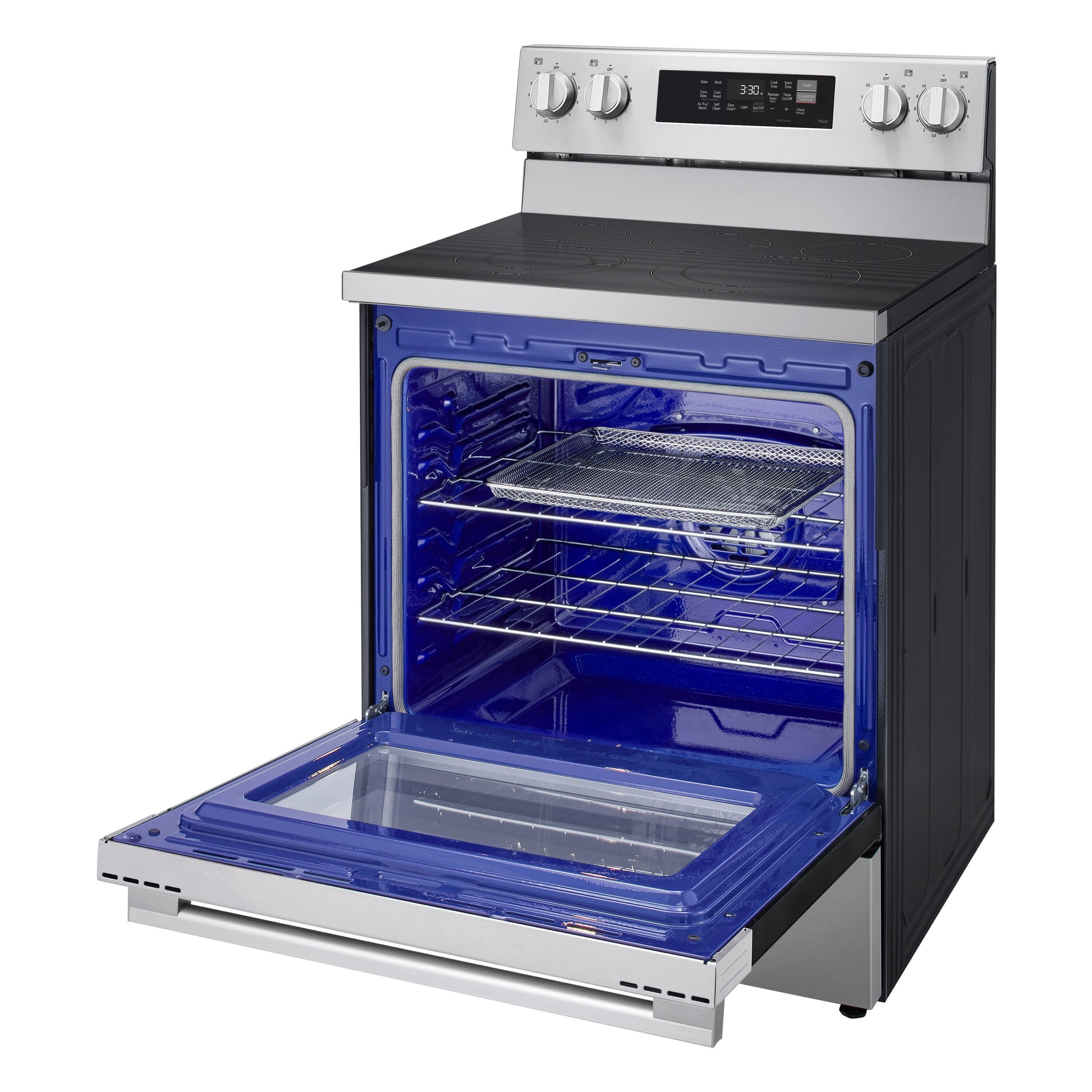 LG 30-in Glass Top 5 burners 6.3-cu ft Air Fry Convection Oven Freestanding Electric Range with WipeClean Coating ( Stainless Steel )