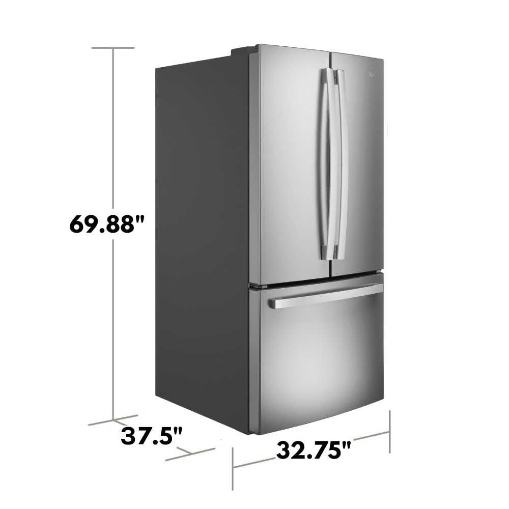 GE Standard-Depth 24.8-cu ft 3 -Door 33-in Wide French Door Refrigerator with Ice Maker with Water Dispenser ( Fingerprint-resistant Stainless Steel ) ENERGY STAR Certified