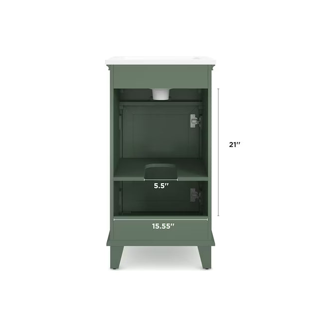 Alpine Reserve Lambert 18-in Basil Green Undermount Single Sink Bathroom Vanity with White Engineered Stone Top (Fully Assembled)