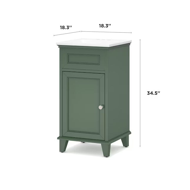 Alpine Reserve Lambert 18-in Basil Green Undermount Single Sink Bathroom Vanity with White Engineered Stone Top (Fully Assembled)