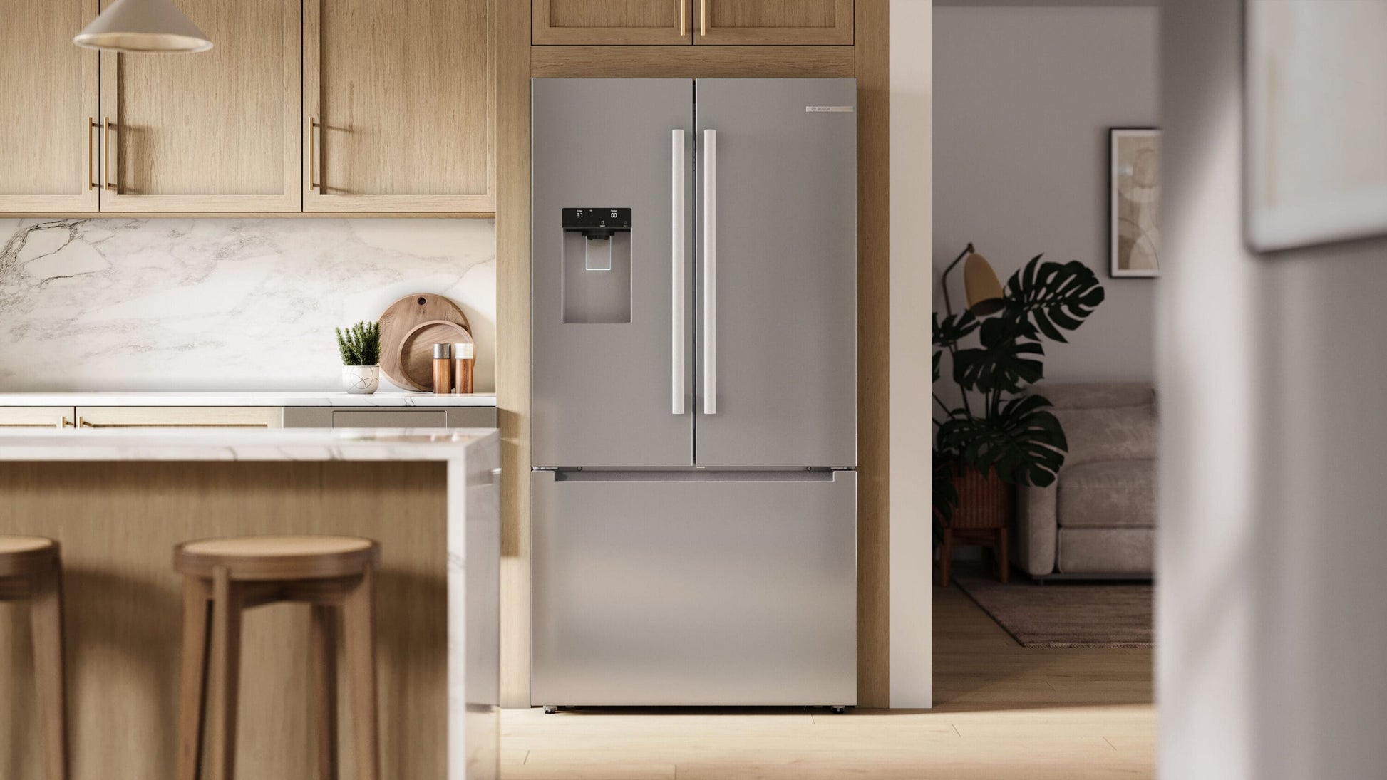 Bosch Counter-Depth 300 Series 21.6-cu ft 3 -Door 36-in Wide Built-In with Ice Maker (Stainless Steel)