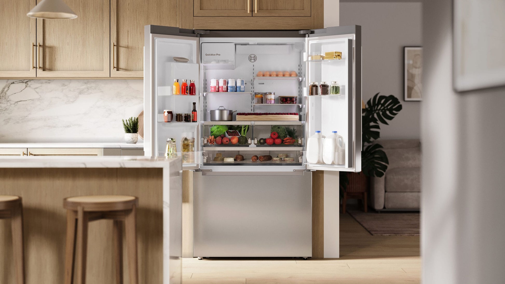 Bosch Counter-Depth 300 Series 21.6-cu ft 3 -Door 36-in Wide Built-In with Ice Maker (Stainless Steel)