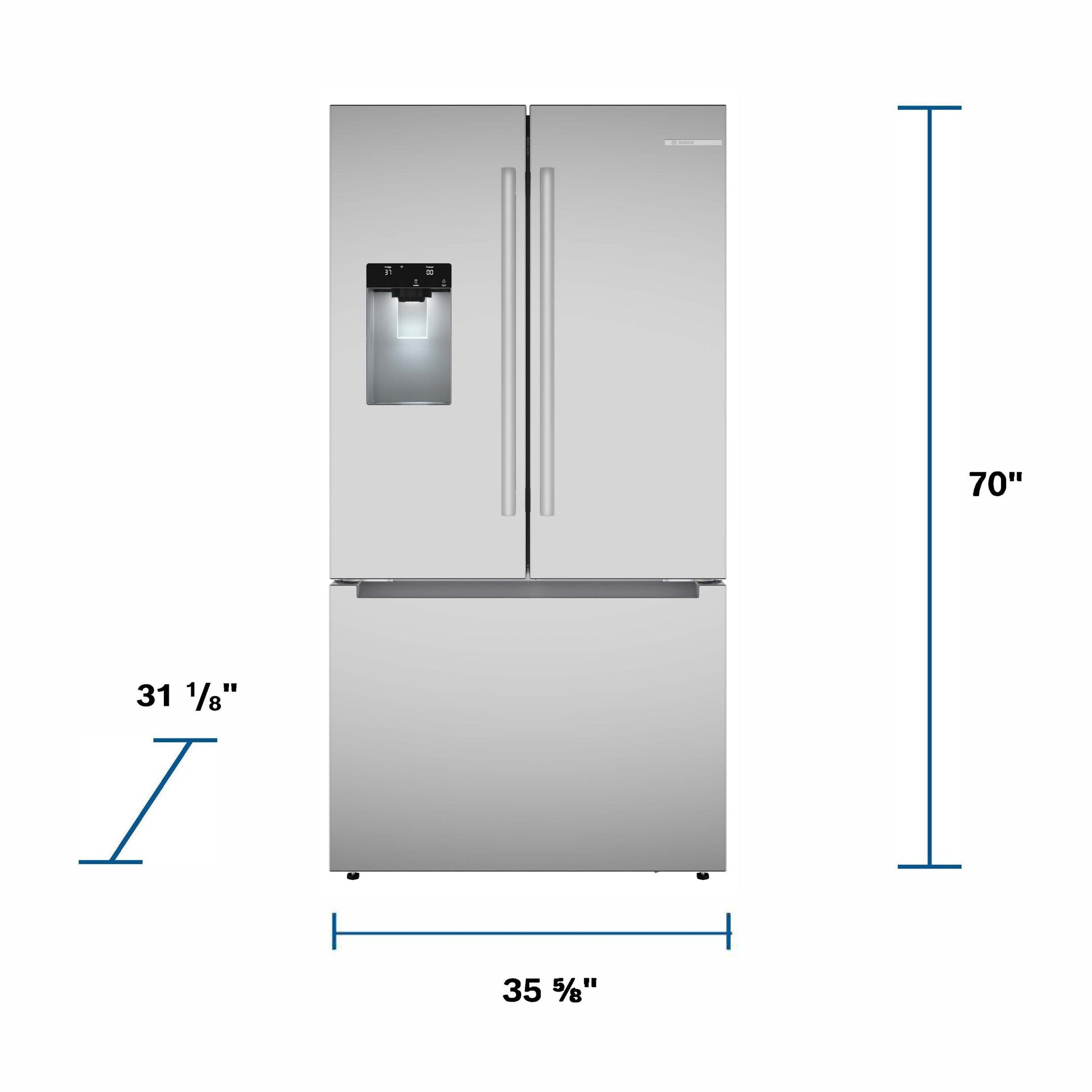 Bosch Counter-Depth 300 Series 21.6-cu ft 3 -Door 36-in Wide Built-In with Ice Maker (Stainless Steel)