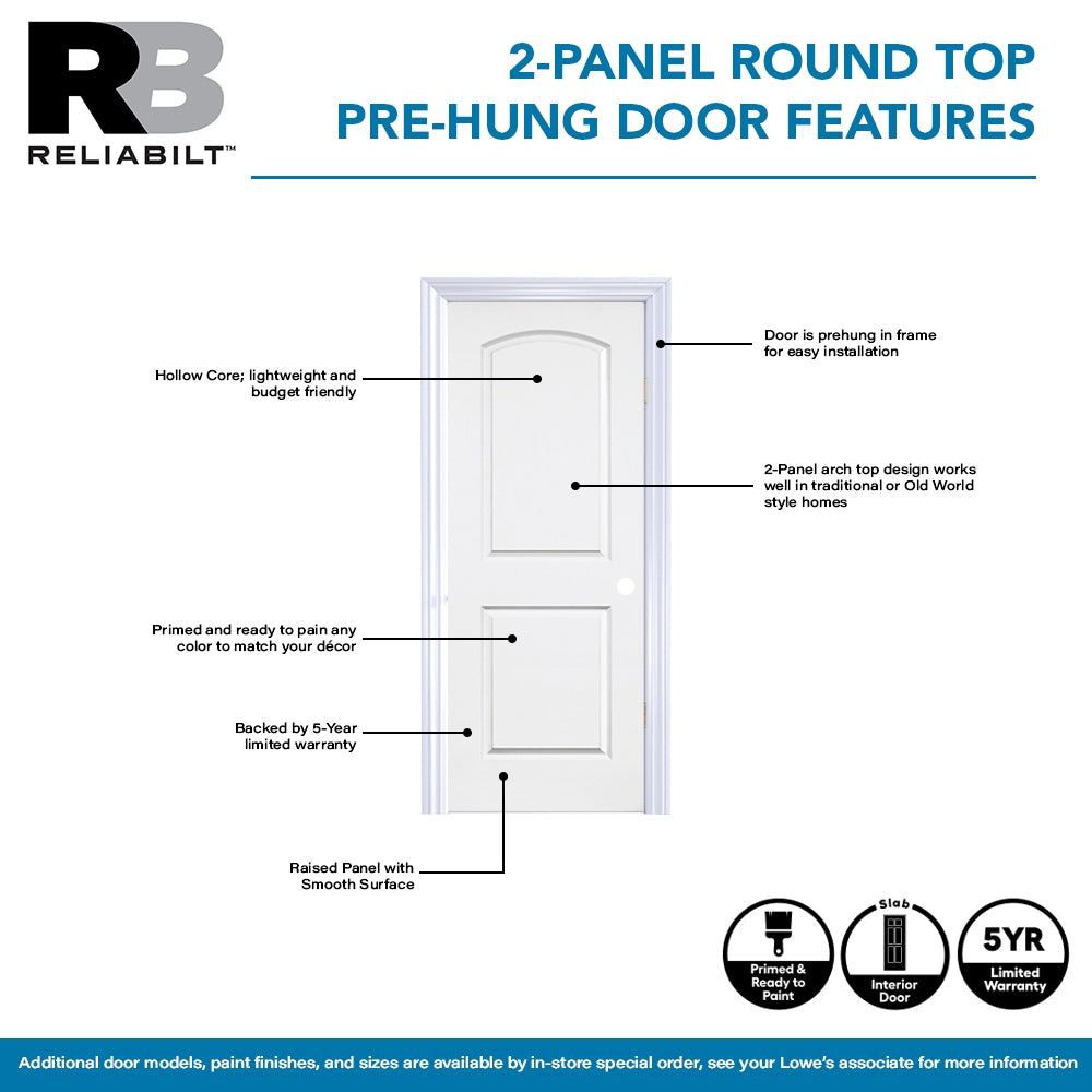 RELIABILT 30-in x 80-in Hollow Core 2-panel Left Hand Molded Composite Single Prehung Interior Door