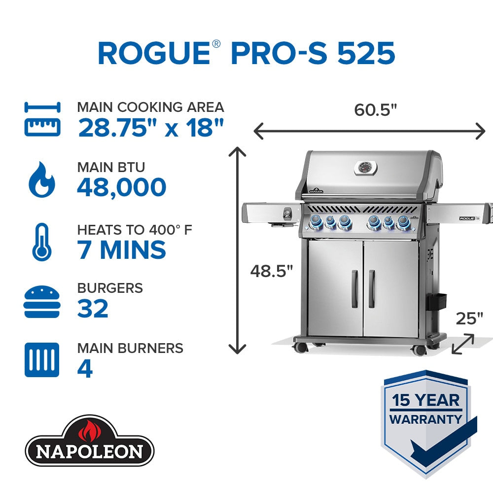 NAPOLEON Rogue PRO-S 525 Series Stainless Steel 4 -Burner Infrared Natural Gas Grill 1 -Side Burner