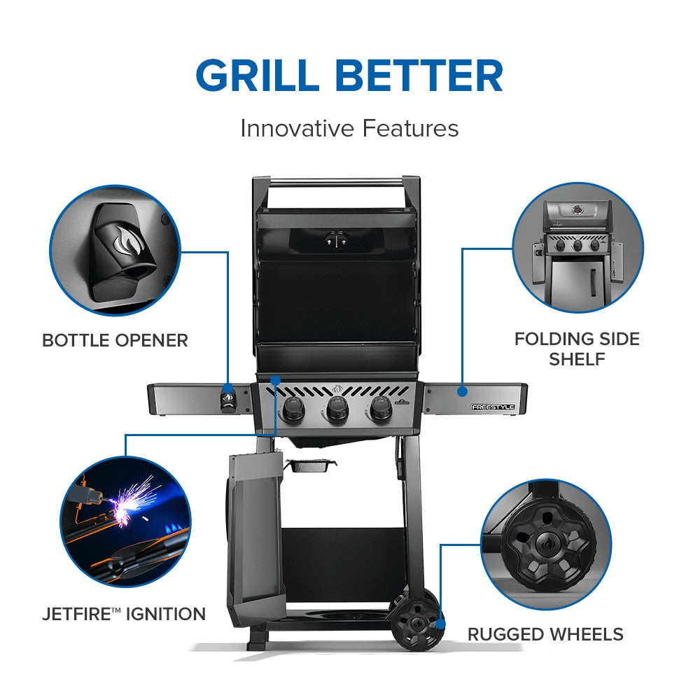 NAPOLEON Freestyle 365 Graphite Grey 3 -Burner Infrared Natural Gas Grill, F365DNGT, FINAL PRICE: