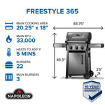 NAPOLEON Freestyle 365 Graphite Grey 3 -Burner Infrared Natural Gas Grill, F365DNGT, FINAL PRICE: