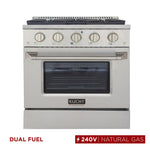 Kucht 30-in Deep recessed 4 burners Convection Oven Freestanding Dual Fuel Range ( Stainless Steel )