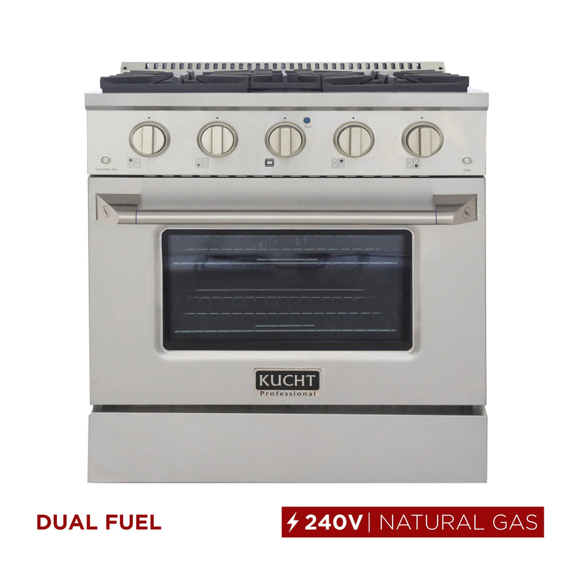 Kucht 30-in Deep recessed 4 burners Convection Oven Freestanding Dual Fuel Range ( Stainless Steel )