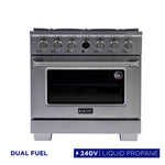 Kucht KX Series 36-in Deep recessed 6 burners Convection Oven Freestanding Dual Fuel Range ( Stainless Steel )