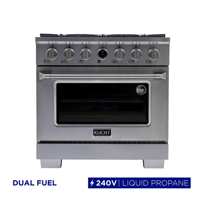 Kucht KX Series 36-in Deep recessed 6 burners Convection Oven Freestanding Dual Fuel Range ( Stainless Steel )