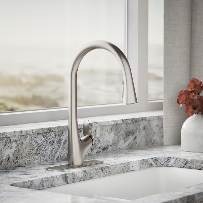 KOHLER Leto Vibrant Stainless Single Handle Deck-mount Pull-down Kitchen Faucet with Sprayer (Includes Deck Plate), R31548-VS *JR2510, Retail: $219.00, FINAL PRICE: $129.99 + TAX