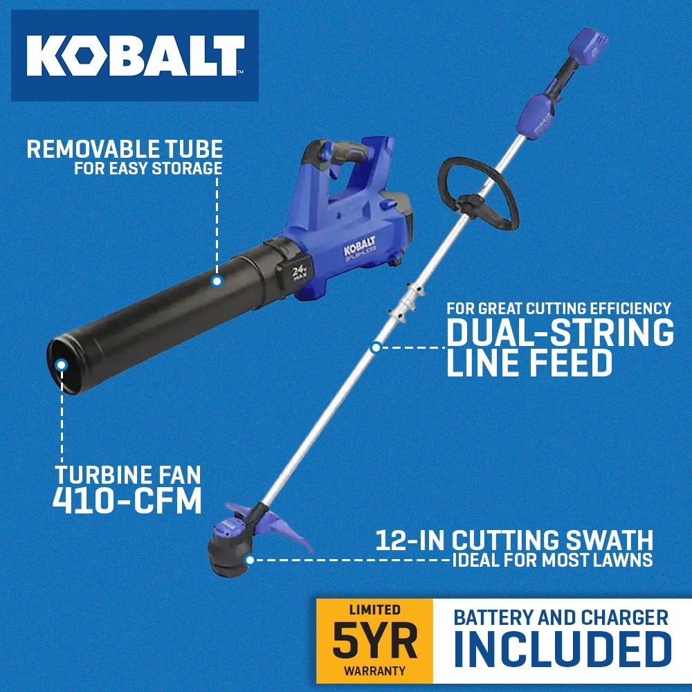 Kobalt 24-volt Cordless Battery String Trimmer and Leaf Blower and Combo Kit 4 Ah (Battery Included) (Charger Included) [FBM-105]