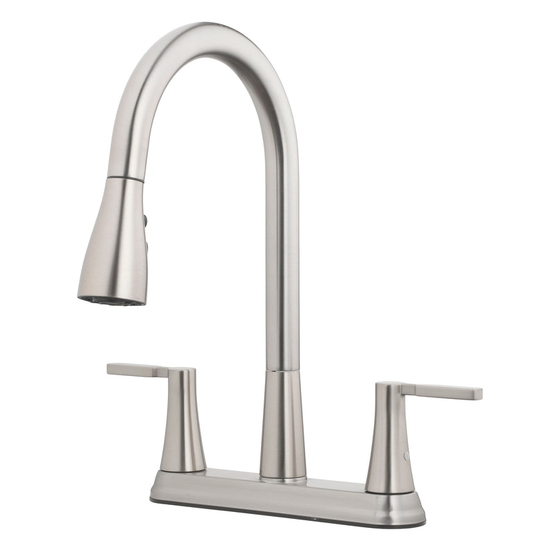 Project Source Stainless Steel Double Handle Deck-mount Pull-out Kitchen Faucet with Sprayer