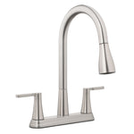 Project Source Stainless Steel Double Handle Deck-mount Pull-out Kitchen Faucet with Sprayer