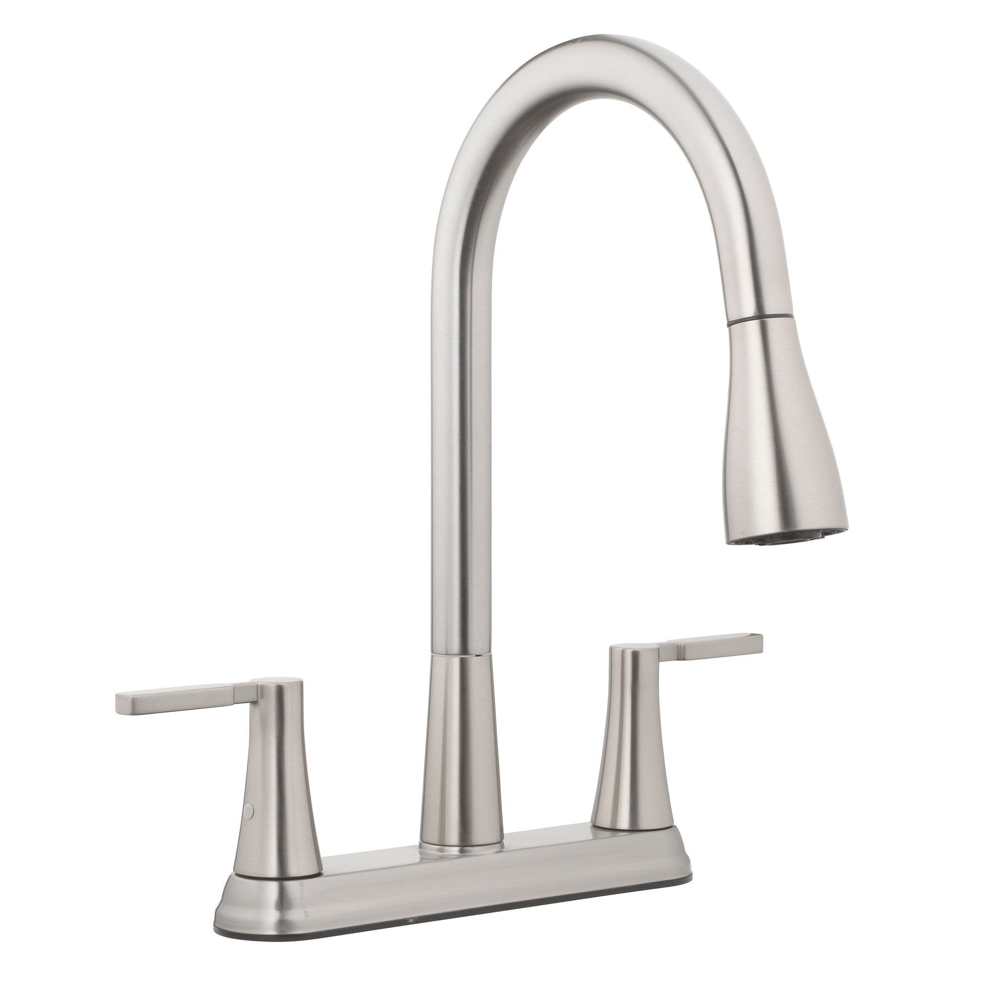 Project Source Stainless Steel Double Handle Deck-mount Pull-out Kitchen Faucet with Sprayer