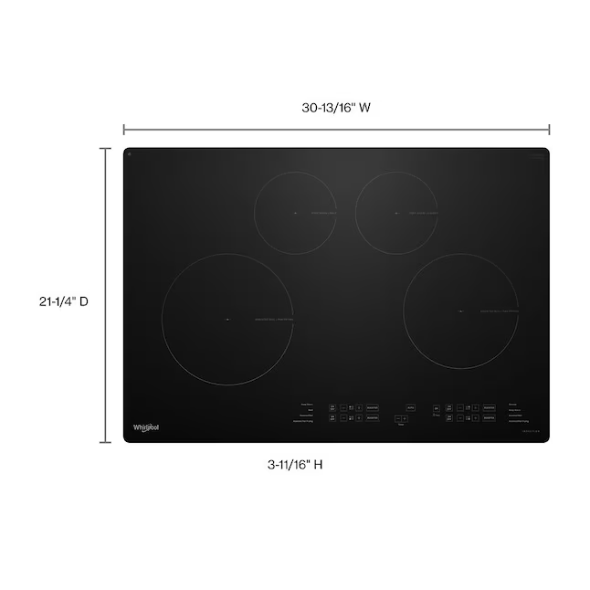 Whirlpool WipeClean 30-in 4 burners Black Induction Cooktop, WCIT6030SB *HD2509, Retail: $1,949.00, FINAL PRICE: $699.99 + TAX